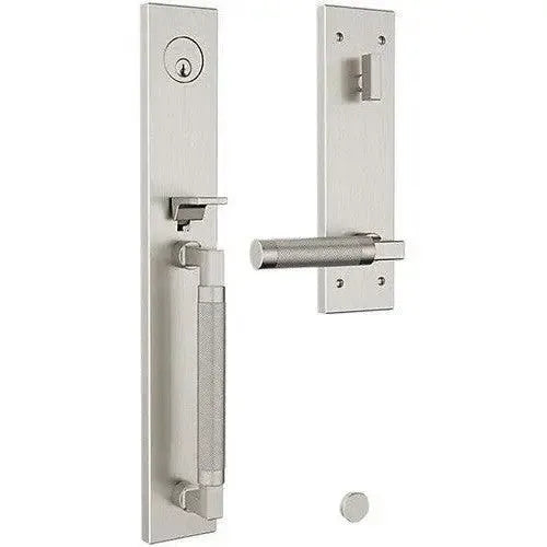 Baldwin Gramercy Knurled Full Escutcheon Handleset with L030 Gramercy Knurled Lever in Lifetime Satin Nickel finish