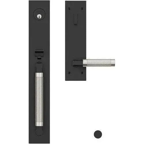 Baldwin Gramercy Knurled Full Escutcheon Handleset with L030 Gramercy Knurled Lever in Satin Black & Satin Nickel finish