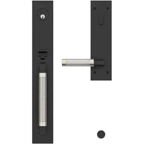 Baldwin Gramercy Knurled Full Escutcheon Handleset with L030 Gramercy Knurled Lever in Satin Black & Satin Nickel finish