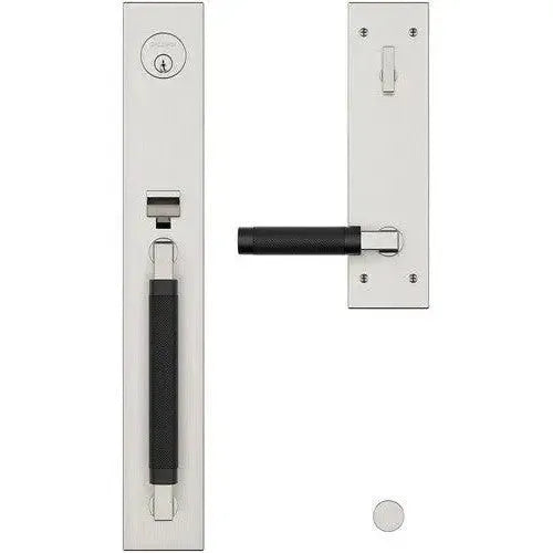 Baldwin Gramercy Knurled Full Escutcheon Handleset with L030 Gramercy Knurled Lever in Satin Nickel & Satin Black finish