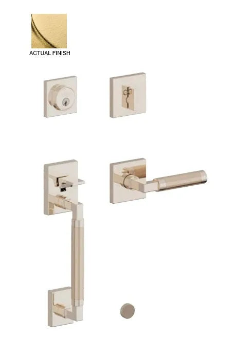 Baldwin Gramercy Knurled Sectional Handleset with L030 Gramercy Lever in Lifetime Satin Brass finish