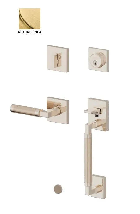 Baldwin Gramercy Knurled Sectional Handleset with L030 Gramercy Lever in Lifetime Satin Brass finish