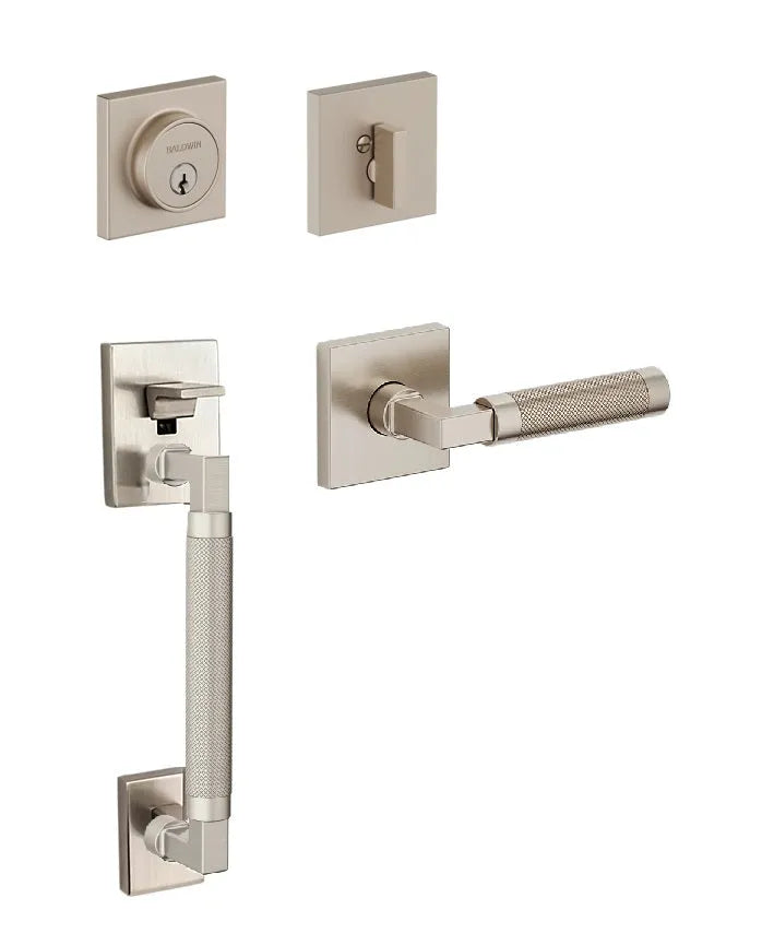 Baldwin Gramercy Knurled Sectional Handleset with L030 Gramercy Lever in Lifetime Satin Nickel finish
