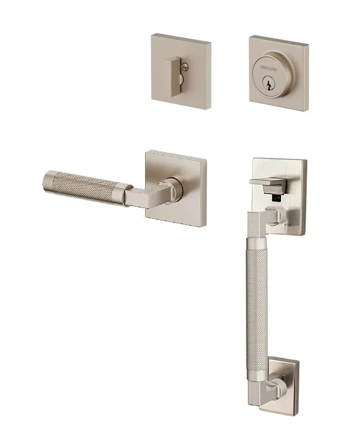 Baldwin Gramercy Knurled Sectional Handleset with L030 Gramercy Lever in Lifetime Satin Nickel finish