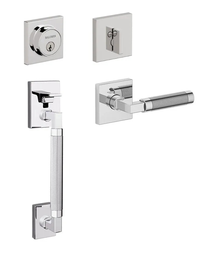 Baldwin Gramercy Knurled Sectional Handleset with L030 Gramercy Lever in Polished Chrome finish