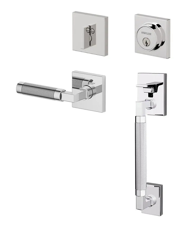Baldwin Gramercy Knurled Sectional Handleset with L030 Gramercy Lever in Polished Chrome finish