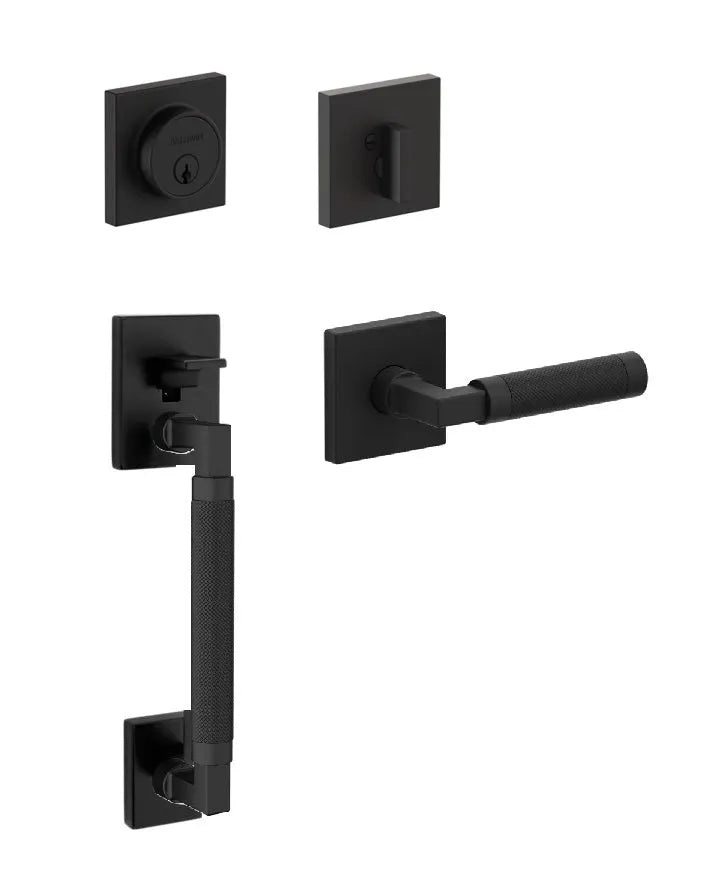 Baldwin Gramercy Knurled Sectional Handleset with L030 Gramercy Lever in Satin Black finish