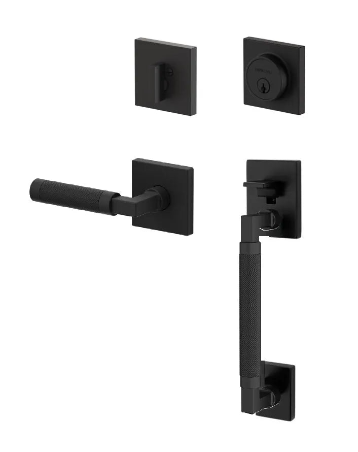 Baldwin Gramercy Knurled Sectional Handleset with L030 Gramercy Lever in Satin Black finish