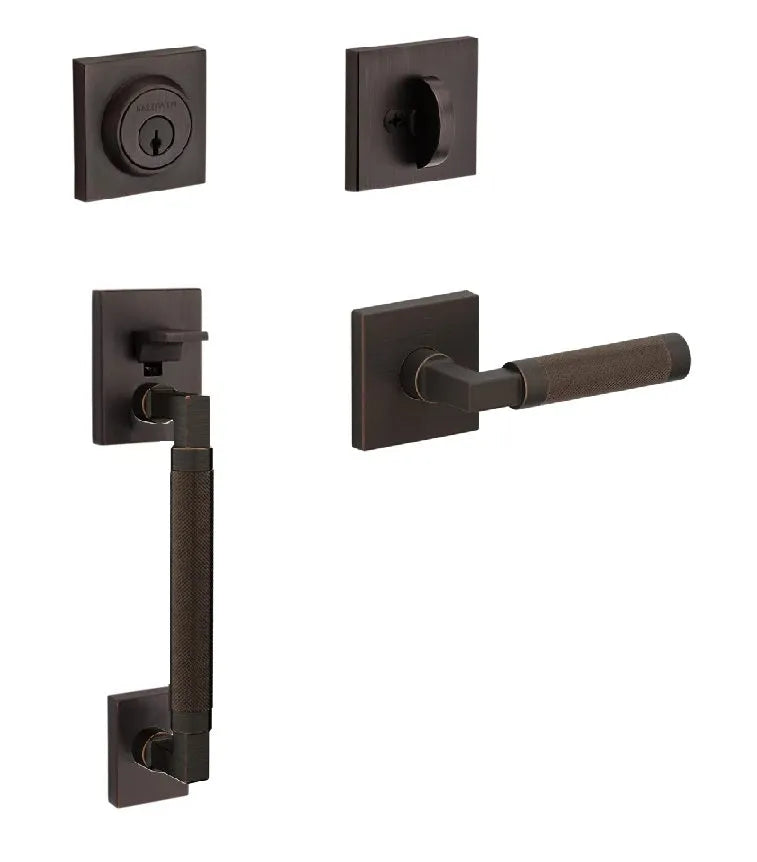 Baldwin Gramercy Knurled Sectional Handleset with L030 Gramercy Lever in Venetian Bronze finish