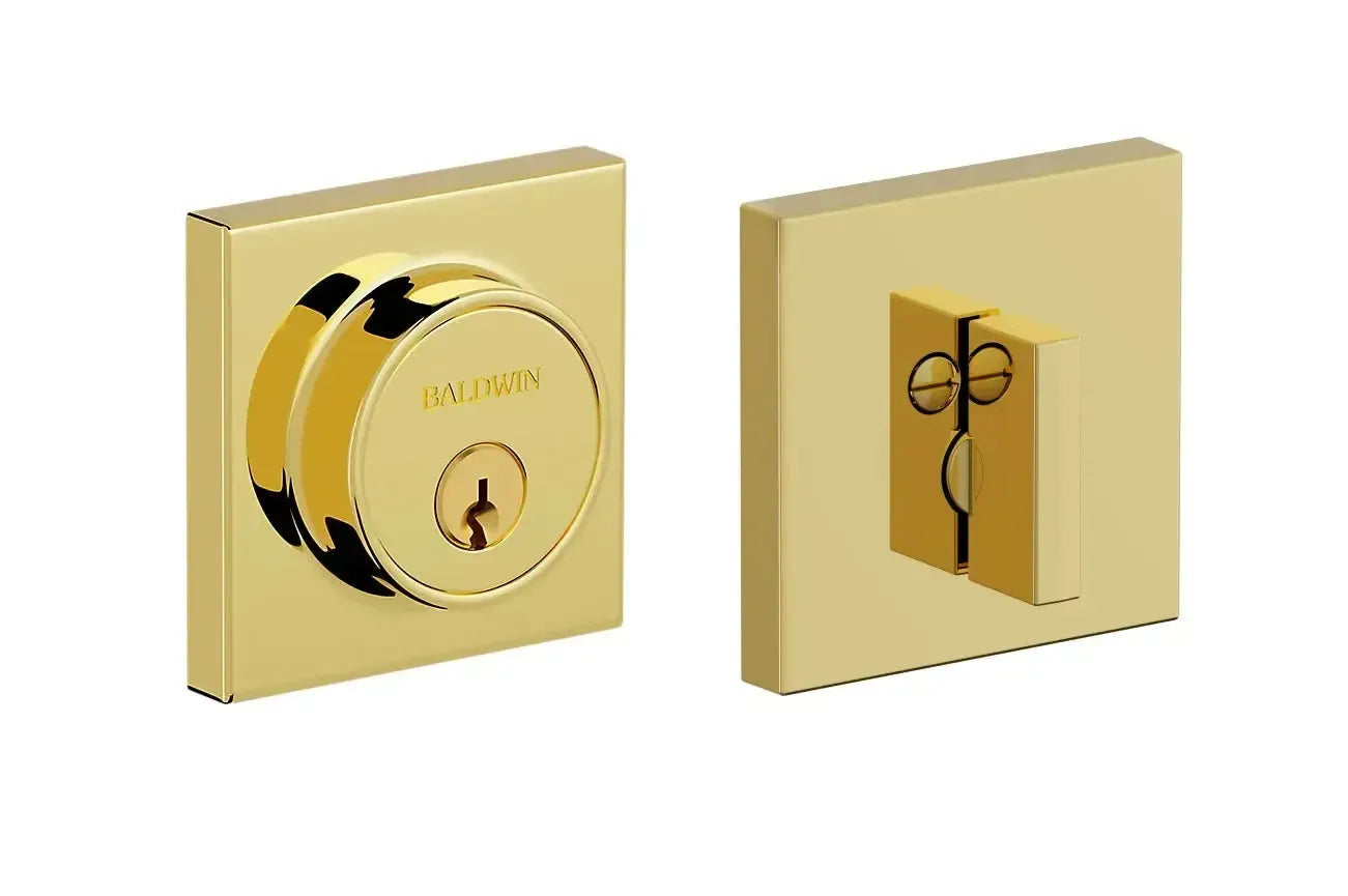 Baldwin Gramercy Square Level Deadbolt with WIFI & Bluetooth in Lifetime Polished Brass finish