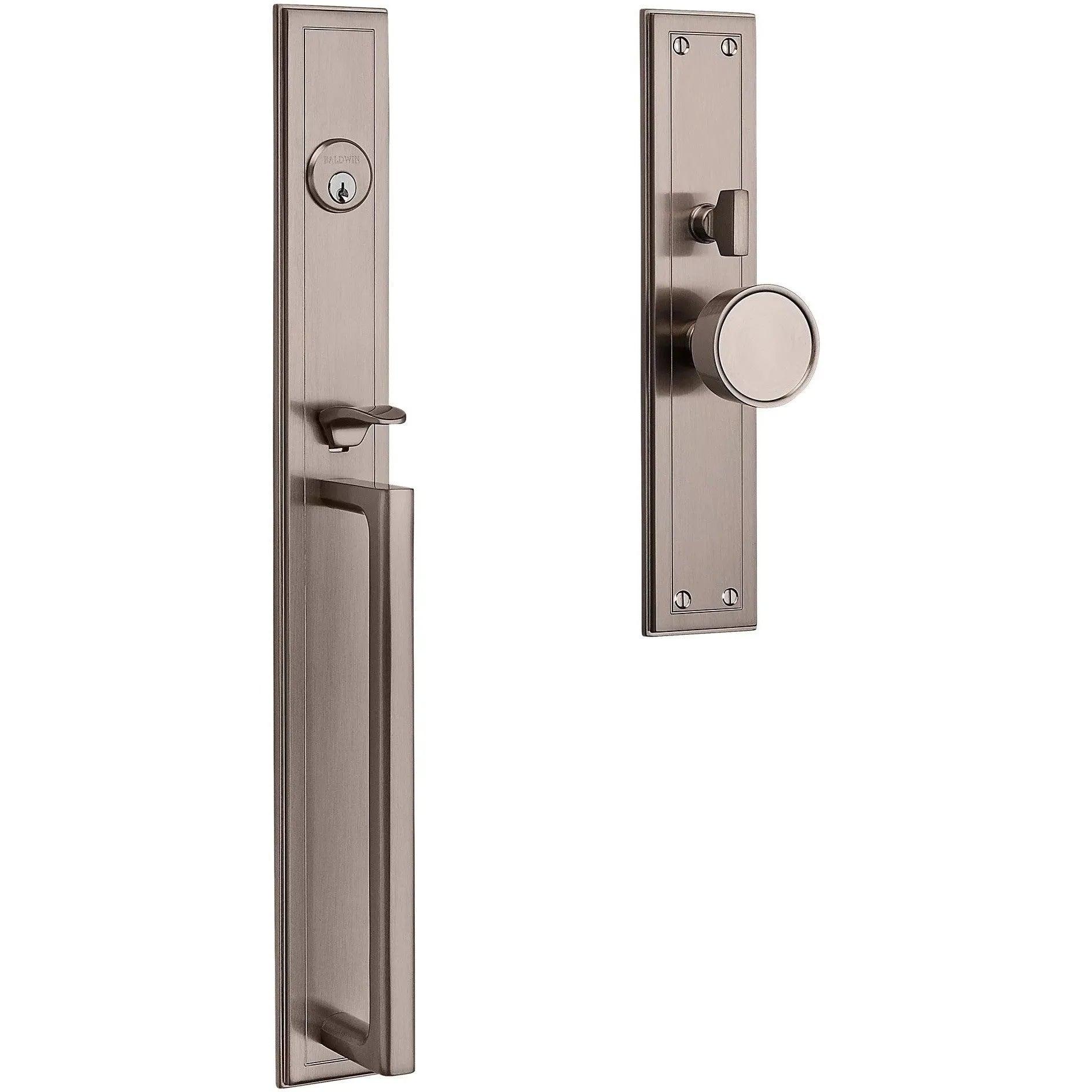 Baldwin Estate Hollywood Hills Mortise Handleset Entrance Trim with Interior K008 Knob in Lifetime Satin Nickel finish