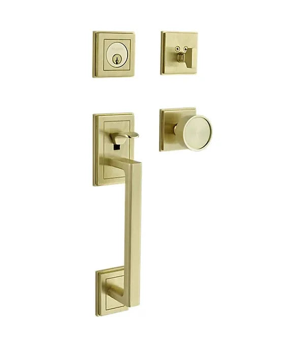Baldwin Hollywood Hills Sectional Trim Handleset with K008 Hollywood Hills Knob in Lifetime Satin Brass finish