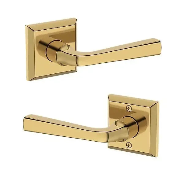 Baldwin Kingvale Lever with Traditional Square Rosette in Lifetime Polished Brass finish