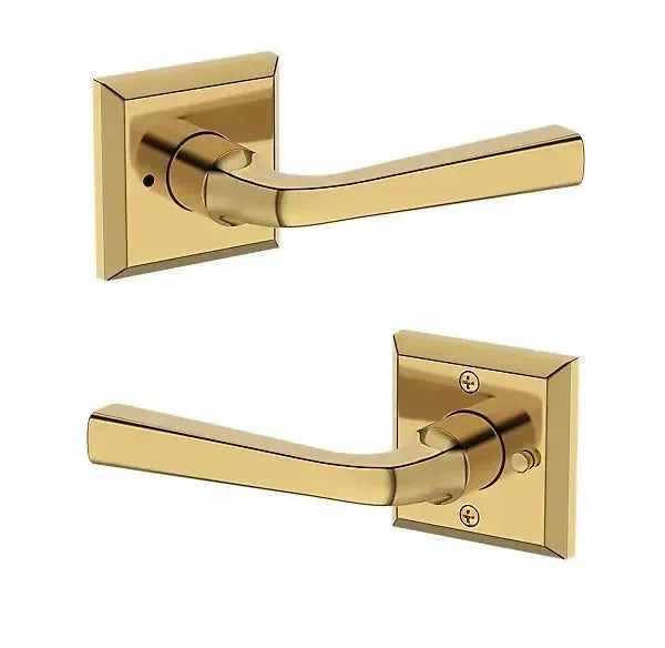 Baldwin Kingvale Lever with Traditional Square Rosette in Lifetime Polished Brass finish