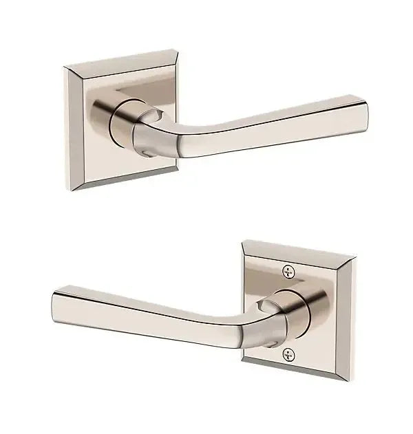 Baldwin Kingvale Lever with Traditional Square Rosette in Lifetime Polished Nickel finish