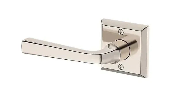 Baldwin Kingvale Lever with Traditional Square Rosette in Lifetime Polished Nickel finish
