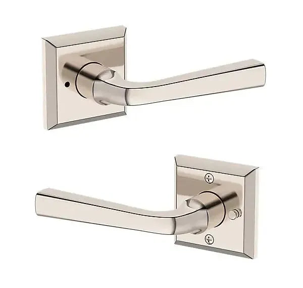 Baldwin Kingvale Lever with Traditional Square Rosette in Lifetime Polished Nickel finish