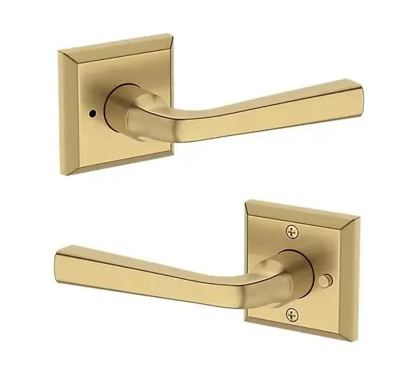 Baldwin Kingvale Lever with Traditional Square Rosette in Lifetime Satin Brass finish