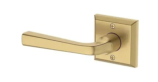 Baldwin Kingvale Lever with Traditional Square Rosette in Lifetime Satin Brass finish