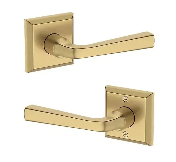 Baldwin Kingvale Lever with Traditional Square Rosette in Lifetime Satin Brass finish