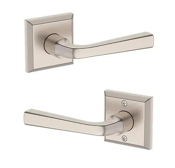Baldwin Kingvale Lever with Traditional Square Rosette in Satin Nickel finish