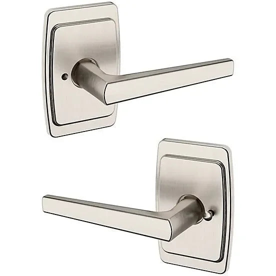 Baldwin Estate L024 Privacy Lever with R046 Rosette in Lifetime Satin Nickel finish