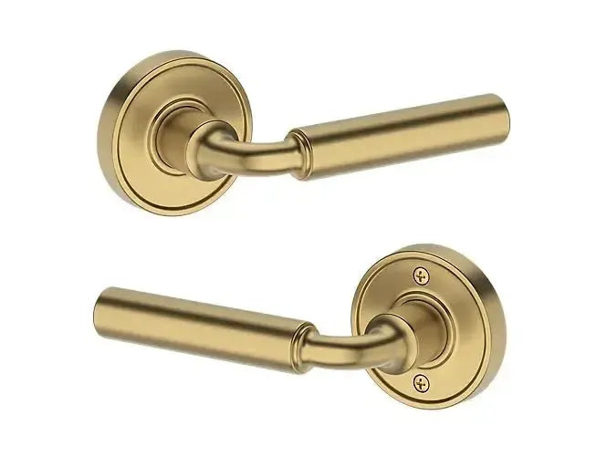 Baldwin La Connor Lever with Recessed Round Rosette in Lifetime Satin Brass finish