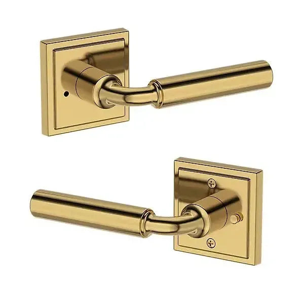 Baldwin La Connor Lever with Stepped Square Rosette in Lifetime Polished Brass finish