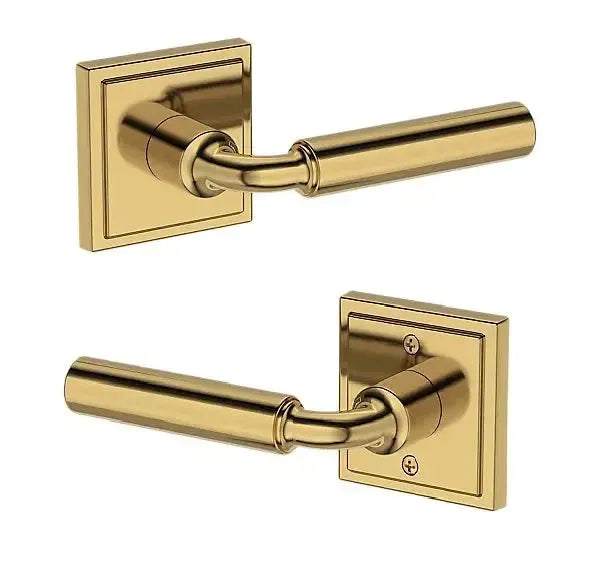 Baldwin La Connor Lever with Stepped Square Rosette in Lifetime Polished Brass finish