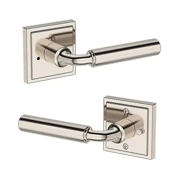 Baldwin La Connor Lever with Stepped Square Rosette in Lifetime Polished Nickel finish
