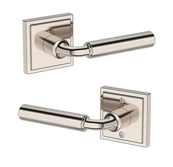 Baldwin La Connor Lever with Stepped Square Rosette in Lifetime Polished Nickel finish