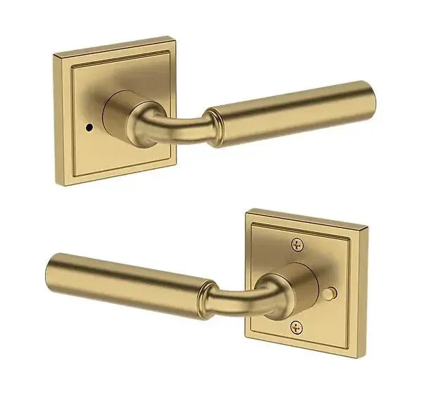 Baldwin La Connor Lever with Stepped Square Rosette in Lifetime Satin Brass finish