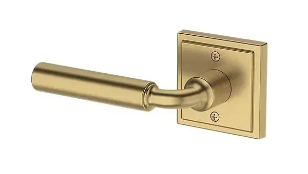 Baldwin La Connor Lever with Stepped Square Rosette in Lifetime Satin Brass finish