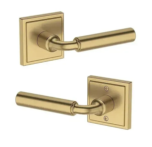 Baldwin La Connor Lever with Stepped Square Rosette in Lifetime Satin Brass finish