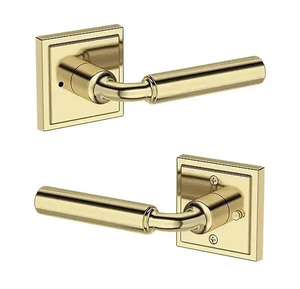 Baldwin La Connor Lever with Stepped Square Rosette in Non-Lacquered Brass finish
