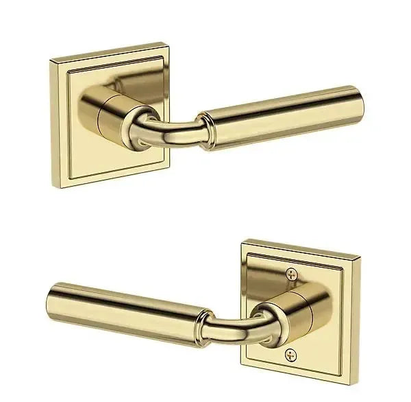 Baldwin La Connor Lever with Stepped Square Rosette in Non-Lacquered Brass finish