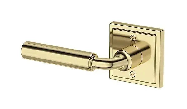 Baldwin La Connor Lever with Stepped Square Rosette in Non-Lacquered Brass finish