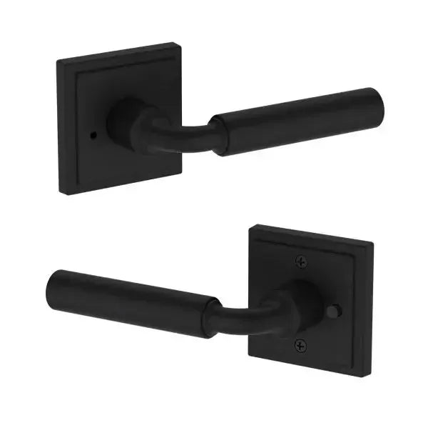Baldwin La Connor Lever with Stepped Square Rosette in Satin Black finish