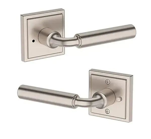 Baldwin La Connor Lever with Stepped Square Rosette in Satin Nickel finish