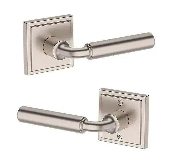Baldwin La Connor Lever with Stepped Square Rosette in Satin Nickel finish