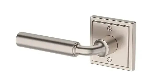 Baldwin La Connor Lever with Stepped Square Rosette in Satin Nickel finish