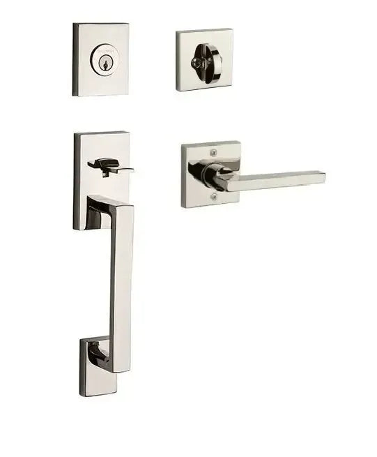Baldwin La Jolla Handleset with Interior Square Lever & Contemporary Square Rosette in Lifetime Polished Nickel finish