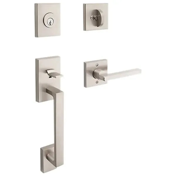Baldwin La Jolla Handleset with Interior Square Lever & Contemporary Square Rosette in Lifetime Satin Nickel finish