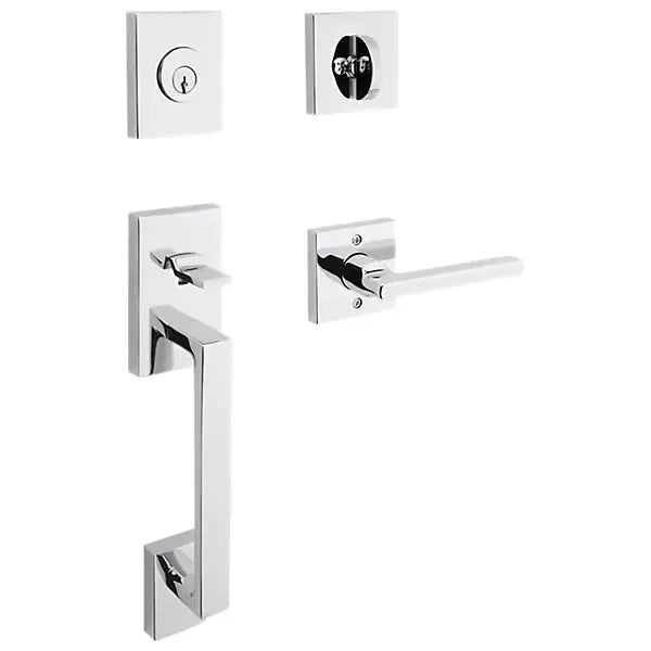 Baldwin La Jolla Handleset with Interior Square Lever & Contemporary Square Rosette in Polished Chrome finish