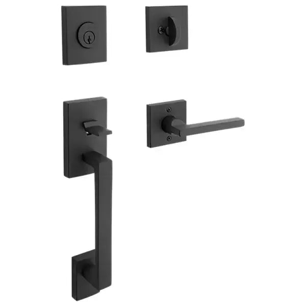 Baldwin La Jolla Handleset with Interior Square Lever with Contemporary Square Rosette in Satin Black finish