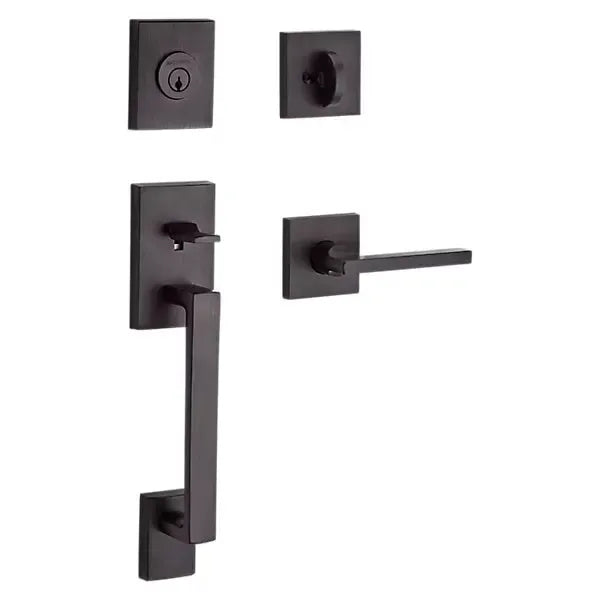 Baldwin La Jolla Handleset with Interior Square Lever with Contemporary Square Rosette in Venetian Bronze finish