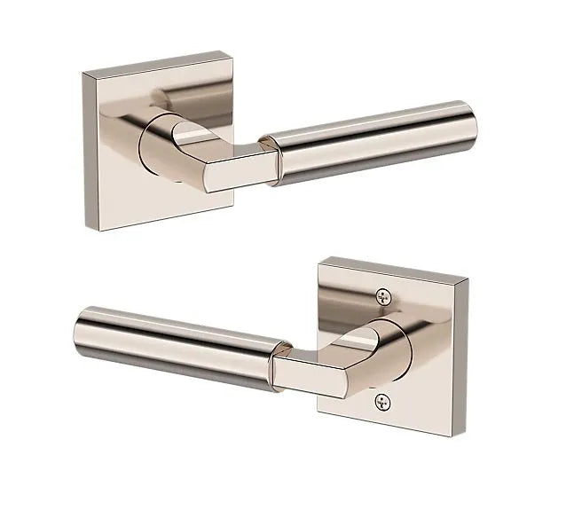 Baldwin Lake Forest Lever with Contemporary Square Rosette in Lifetime Polished Nickel finish