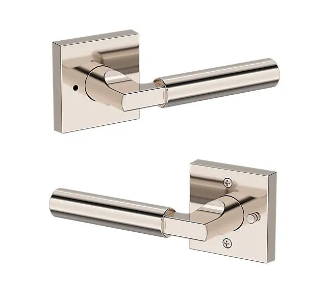 Baldwin Lake Forest Lever with Contemporary Square Rosette in Lifetime Polished Nickel finish