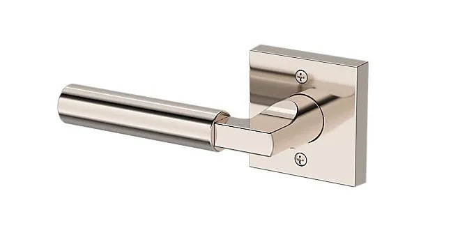 Baldwin Lake Forest Lever with Contemporary Square Rosette in Lifetime Polished Nickel finish