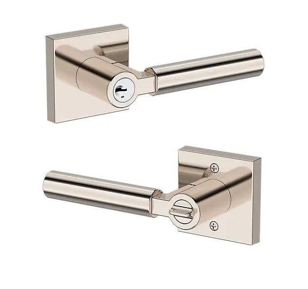 Baldwin Lake Forest Lever with Contemporary Square Rosette in Lifetime Polished Nickel finish